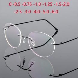 Sunglasses Alloy Framless Round Myopia Glasses Finished Women Men Ultralight Rimless Prescription Eyeglasses 0 0.5 0.75 To 6.0 230630