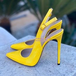 Sandals Sexy Snakeskin Slingback Pumps Pointy Toe Shallow Stiletto Heels Dress Shoes Yellow Red Blue Pink Cutout Heels Shoes Size45