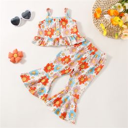 Clothing Sets Kids Girls Summer Outfits Children Costumes Ruffled Floral Sleeveless Camisole Tank and Casual Flared Pants Set 230630