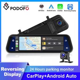 Car dvr Podofo Video Recorder Rearview 966 Inch Ultra HD Wireless Carplay Front and Rear Camera Mirror DVR Black BoxHKD230701