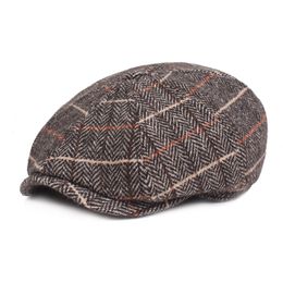 Autumn Winter Vintage Plaid Beret Hats Cotton Wool Octagonal cap For Men Detective Painter Hats Flat Caps Newsboy Cap BLM90