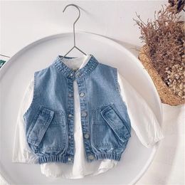 Waistcoat Spring Autumn Korean Style Children's Denim Vest Boys Girls Foreign Flavor Outer Wearing Baby Fashion Casual Blue 230630