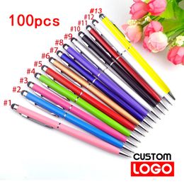 Ballpoint Pens 100 pens of Each Pack Mini Metal 2-in-1 Stylus Universal Ballpoint Pen Text Engraving Custom Office School Advertising Pen 230630