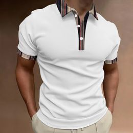 Men's Polos 2023 casual men's shortsleeved Henry Tshirt solid Colour plaid element 3d printed threebutton POLO shirt 230630