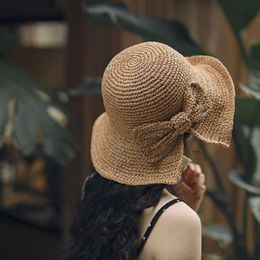 Raffia Bow Sun Hat Summer Bucket Straw Hat Women Floppy Trend Folding Fisherman Hat Beach Hats Women Panama