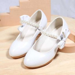 Sneakers 2023 Teenmiro Elegant Leather Shoes for Weddings for Teenage Girls Kids Flower Girl White Pearls Shoe Children Princess FootwearHKD230701
