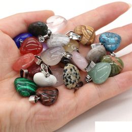 Pendant Necklaces 2Pcs Natural Stone Agates Heart Shape Clear Quartz For Necklace Earring Jewellery Making Women Gift 16X16Mm Drop Del Dh7Bk
