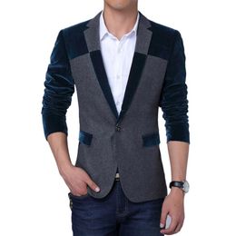 Whole- Velvet Blazer Men 2017 Spring New Men Blazers Korean Fashion Design Patchwork Mens Slim Fit Suit Jacket Brand Blazer Ho299n