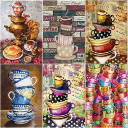 Tools Gatyztory 40x50cm Pictures by Numbers Teacup Coffee Art Diy Oil Painting by Numbers Coffee Cup Scenery Colouring Canvas Painting