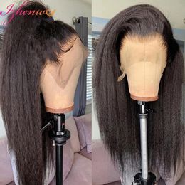 Synthetic Wigs Transparent Kinky Straight Lace Front Wig Pre Plucked Yaki Brazilian 13x6 Closure Human Hair For Woman Natural Hairline 230630