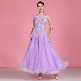 purple ballroom dance dresses women waltz dance costumes stage clothes for dancing dance wear short sleeves long dress fringe danc248g