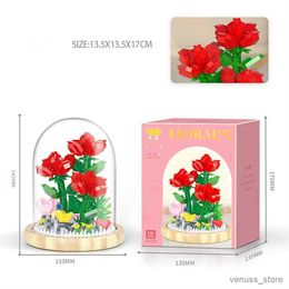 Blocks Building Blocks Flower Small Particle Rose And Chrysanthemum Potted Bouquet Children's Toys Home Decor Puzzle Block Toys R230701