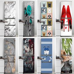 Frame 3d Marble Fridge Stickers Door Cover Refrigerator Wallpaper Adhesive Freezer Vinyl Film Decor Flower Fun Decal Art Mural Kitchen