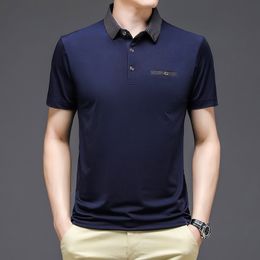Men's Polos 2023 Summer Tshirt Business Short Sleeve Ice Silk Polo Striped Pockets Button Fashion Casual Turndown Collar Tops 230630