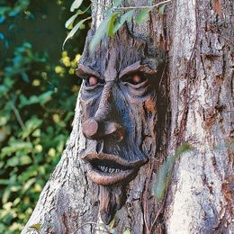 Garden Decorations Ornaments Greenman Tree Sculpture Simulation Face Decoration Resin Artifact Pendant Horticultural Hanging 230701