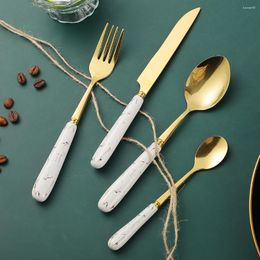 Dinnerware Sets Ceramic Handle Cutlery Set Stainless Steel Tableware Knife Fork Spoon Flatware Dishwasher Safe