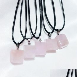 Pendant Necklaces Natural Crystal Stone Irregar Square Energy Healing Gemstone Charms Amethyst Necklace Women Jewelry Drop Delivery P Dhwtl