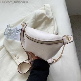 Waist Bags Elegant Solid Colour PU Leather Waist Bags For Women Chain Waist Packs Simple Design Fanny Pack Female Wide Strap Crossbody Bag 220727 Z230701