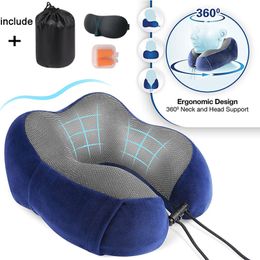 Massaging Neck Pillowws Car U-Shaped Memory Foam Neck Pillow Soft Travel Pillow Massage Space Travel Pillow Solid Neck Cervical Healthcare Bedding 230701