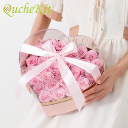 Gift Wrap Heart Shaped Flower Box Square Acrylic Gift Box With Ribbon Rose Flower Packaging Boxes For Gift Wrapping Flower Arrangement 230630