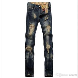 Designer Mens Jeans Big Hole The Beggar Old Style Straight Slim Fit European Wiind All Season Jeans266c