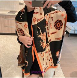 Top quality winter and autumn H Home scarf for women men Korean internet celebrity versatile imitation cashmere 2023 wool new high end feeling shawl