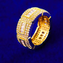 Cluster Rings Bubble Letter Iced Out Men Ring Baguette Real Gold Plated Hip Hop Jewelry 230620