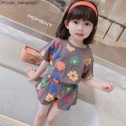 Clothing Sets Clothing Sets Girls Summer Suit Kids Flower Short Sleeve Top shorts trousers 2pcs Set Child Clothes Outfits Girl Casual Tracksuits 212Y 230331 Z230701