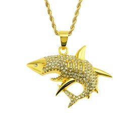 Hip Hop Rapper shiny diamond pendant gold necklace creative megalodon full zircon pendant copper micro-inset zircon Jewellery 60cm necklace 1376