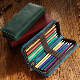 Pencil Bags Retro Leather Pen Bag Portable Case Slim Box Compact Size 787 x 3Inch Birthday Gift for Busines Men H8WD 230630