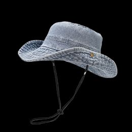 Women Girls Bucket Caps Pure Cotton Denim Stone-Washed Adjustable Safari Booney Sun Hats Wide Brim Adjustalbe Free Shipping