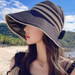 Women Summer Sun Hats Adjustable Wide Brim UV Protection Beach Hat Breathable Foldable Panama Cap Outdoor Travel Ponytail Caps