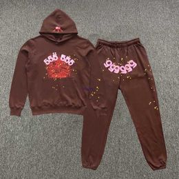 Men's Hoodies Sweatshirts Young Thug Foam Print Sp5der 555555 Sweatshirt Set Brown Fashion Tracksuit Spider Web Hoody Tidal flow design 658ess