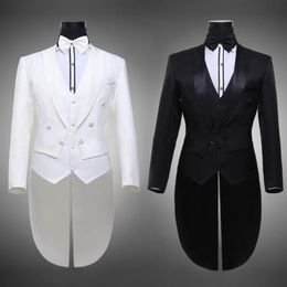 Jacket Pants Belt Male Wedding Groom Swallowtail Suit Prom Black White Tuxedo Formal Dress Costumes Three Piece Set Men Suits Sing216g