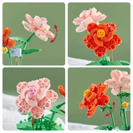 Blocks Building Block Bouquet Model Home Decoration Plant Potted Chrysanthemum Rose Flower Assembly Brick Toy For Gift R230701