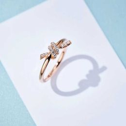Designer Brand S925 Sterling Silver Plated 18knot rose gold-plated mother knot girl rope ring female wedding engagement best friend With logo