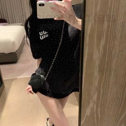 Women's T-Shirt Designer Heavy Industry Hot Diamond Short Sleeve T-shirt with Black Small Bag Casual Versatile Piece CQEP