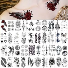 Temporary Tattoos 100Pcs Mini PersonalityTemporary Tattoo Sticker Flower Animal Eagle Snake Dragon Scorpion Cross Finger Neck Body Women Man Tatoo 230701