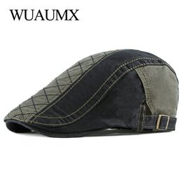 Wuaumx Beret Hat for Men Spring Summer Visor Peaked Flat Caps Casual Patchwork Duckbill Hat Cotton Artist Painter Beret Cap