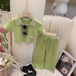 Clothing Sets 27 Years Girls' Summer Suit 2 Pcs Shortsleeved Polo Shirt Pants Hipster Pit Stripe Outfits Street Style Children's 230630