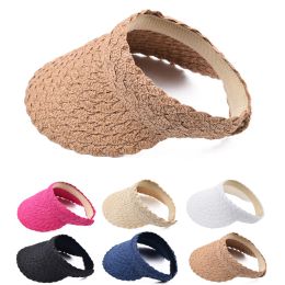 Empty Top Hat Female Straw Summer Travel Visor Girls Wide Brim Ponytail Cap Sun Beach Fashion Horsetail Cap Messy Bun Snapback Caps Holiday Sunscreen Hats