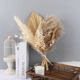 Dried Flowers Natural Grass Reed Long-Lasting Palm Leaf Rabbit-tail Gypsophila Bouquet Home Wedding Decor