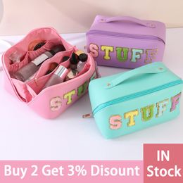 Cosmetic Bags Cases Folding Cosmetics Bag Letter Patches PU Leather Makeup Bag Fashion Make Up Organiser Large Capacity Waterproof Toiletries Bags 230630