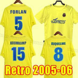 2005 2006 Villarreal Retro Soccer JerseyS KROMKAMP FORLAN RIQUELME Home Short Sleeves Football Shirt Uniforms 05 06