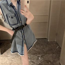 High quality women's dress brand represent women's fashion designer clothing summer retro washed breast enhancement bra street casual denim dress women's clothin