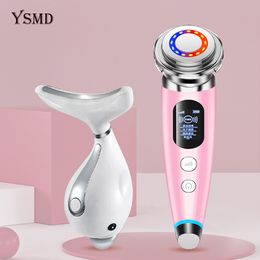 Home Beauty Instrument EMS Lifting LED Body Radiofrequency 3 Colours Neck Massager Led P on Therapy Heating Wringkle Removal Devices 230701