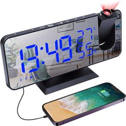 FM radio LED digital intelligent digital alarm clock electronic watch alarm clock USB projector bedroom bedside clock L230621