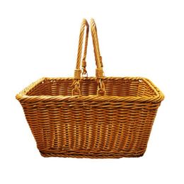 Trackers Handmade Imitation Rattan Picnic Basket with Handle Camping Picnic Willow Weaving Storage Hamper Outdoor Fruit Holder