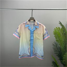 #6 Mens designer luxury dress Shirts silk Shirt Luxury Clothes Short Sleeve letter clowers print Casual Summer collar mens mix colors Size M-3XL 23