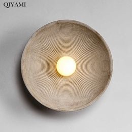 Nordic Retro Wood Grain Wall Lamps For Bedside Study Dining Room Corridor Round Indoor Deco G4 Sconce Lights Fixtures AC90-260VHKD230701